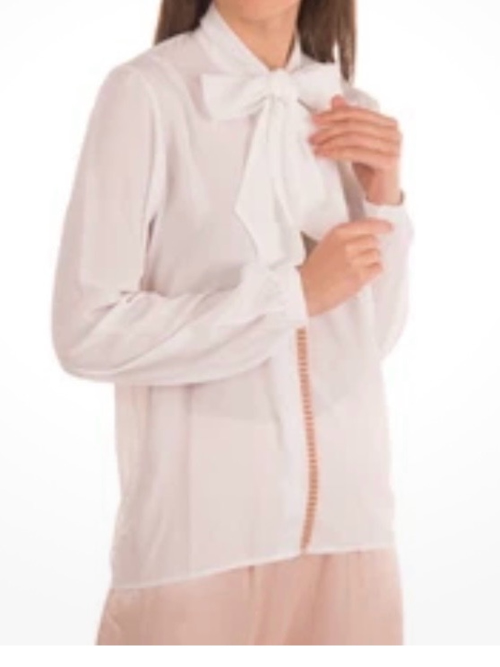 Nineminutes White Tie Neck Long Sleeve Blouse Made in Italy Size S/1